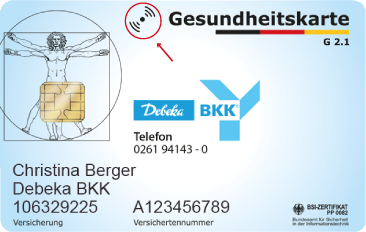 Abbildung der elektronischen Gesundheitskarte mit NFC Symbol der Debeka BKK.